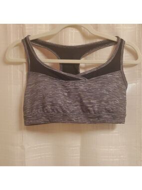 Tek Gear Sports Bra Women's Size Large BLACK GREY MEDIUM IMPACT BUILT IN BRA